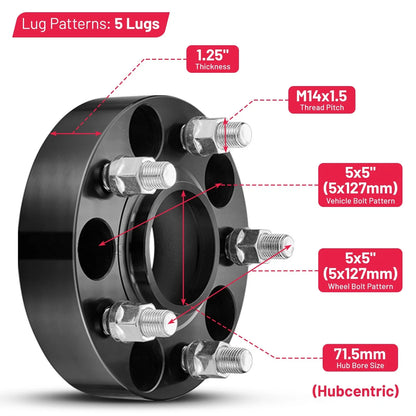 Set of 4 Hub Centric Wheel Spacers 1.25" for Jeep Grand Cherokee (2011–2023)