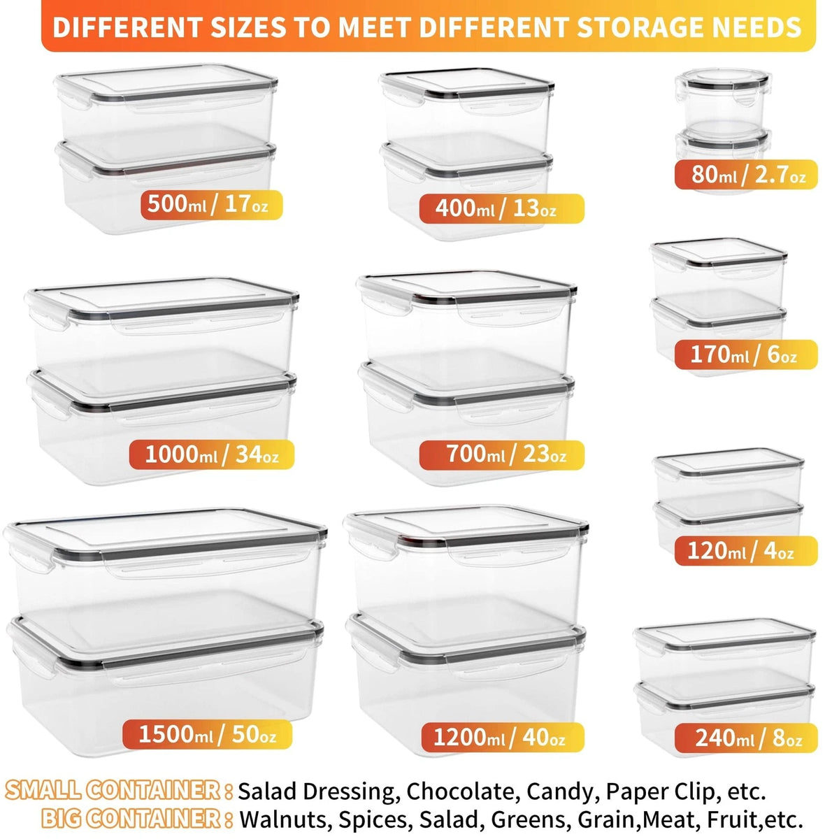 40 PCS Plastic Food Storage Containers with Lids, Airtight, BPA-Free