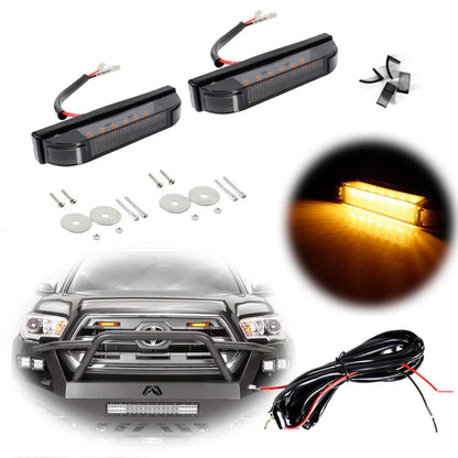 2X Smoke Lens Amber LED Front Grille DRL Running Light for Toyota Tacoma
