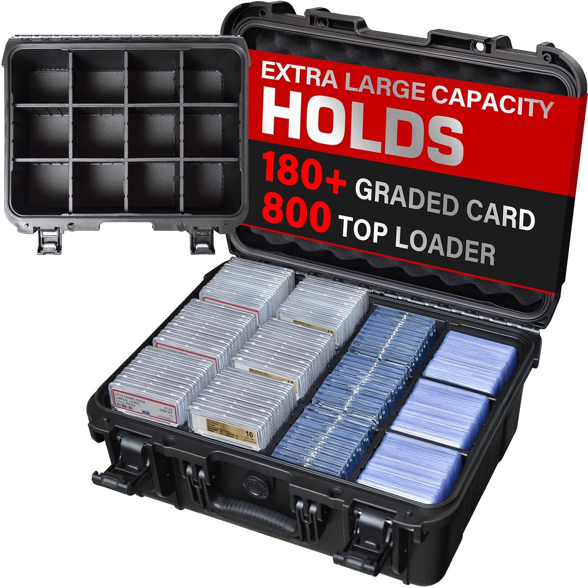 8-Compartment Graded Card Storage Box 13 x 10 x 5 in Black PP
