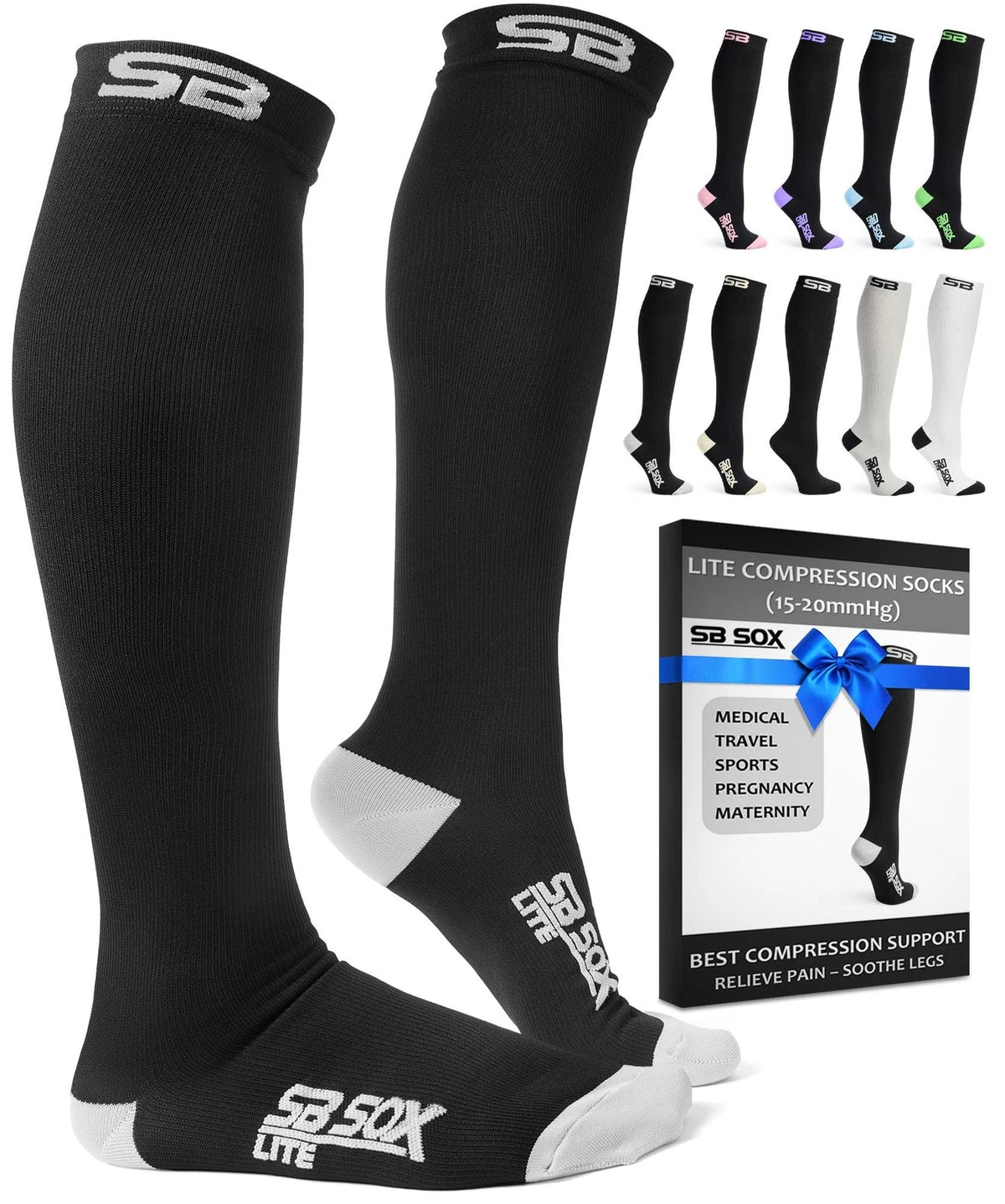 Compression Socks for Men & Women (15-20mmHg) – L/XL, Black/Gray