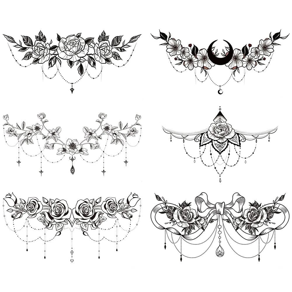 6X Realistic Underboob Temporary Tattoos for Body Art