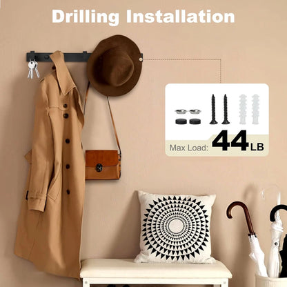 Metal Coat Rack Wall Mount with 5 Hooks, Heavy Duty, Black (1 Pcs)