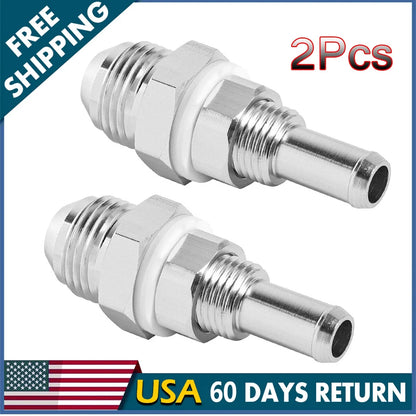 2Pcs -8AN Male Flare Bulkhead to 3/8 Hose Barb Fuel Tank Fitting Adaptor