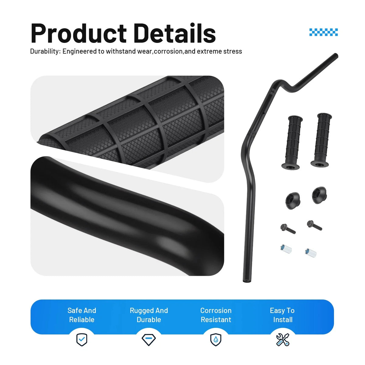 Heavy Duty Handlebar & Grips w/Bar End for Honda ATC200X (1983–1987) 53100-HA2-770