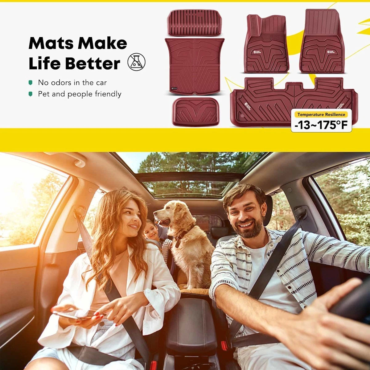 Set of 6 Floor Mats for Tesla Y (2024–2025) 18089749, Front and Rear