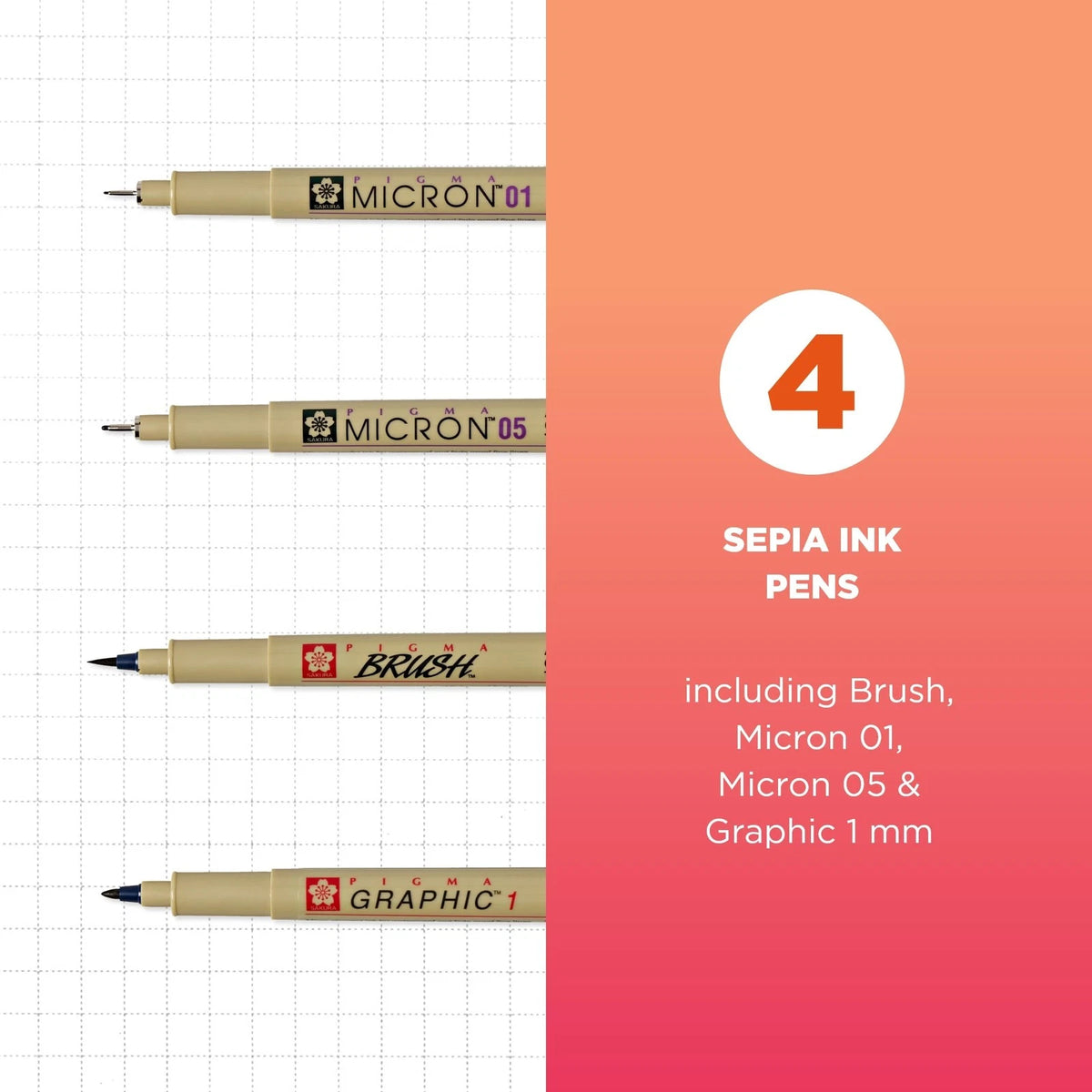 Set of 4 Pigma Drawing Brush Pens for Various Applications (Pack of 4)