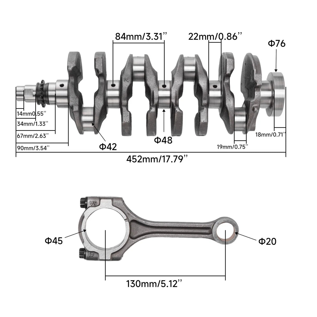 Crankshaft Assembly + Connecting Rod + Bearings Kit for Hyundai Kia 1.6L Turbo