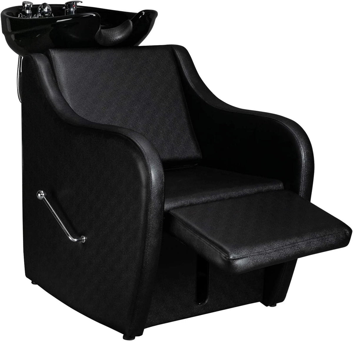 Black Salon Shampoo Backwash Chair with Adjustable Footrest