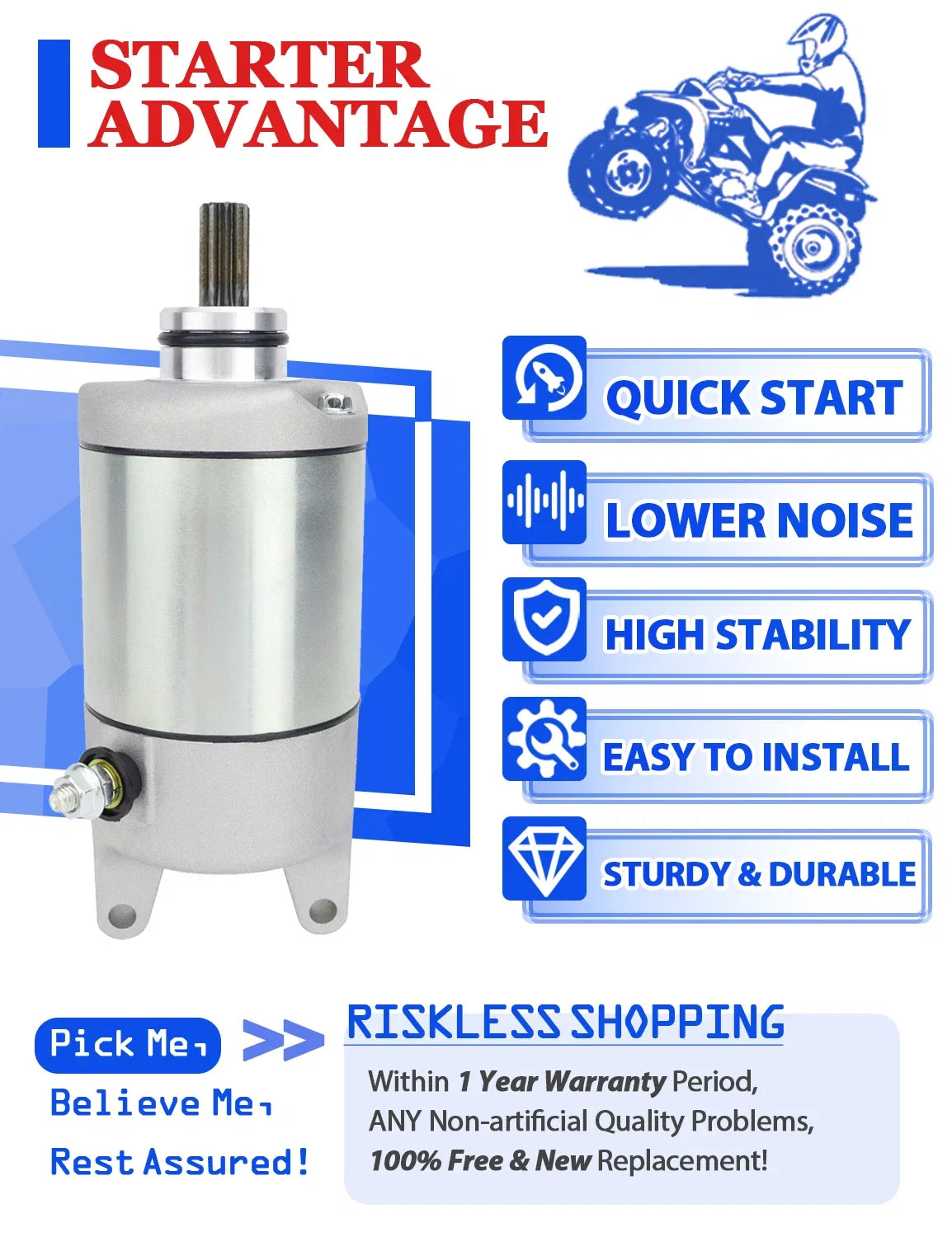 Starter with Relay & Switch for Kawasaki Brute Force 750 4X4i (2005–2007)