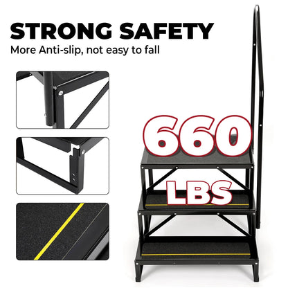 3-Step Anti-Slip Stair with Handrail for RV Camper Hot Tub (660lbs)