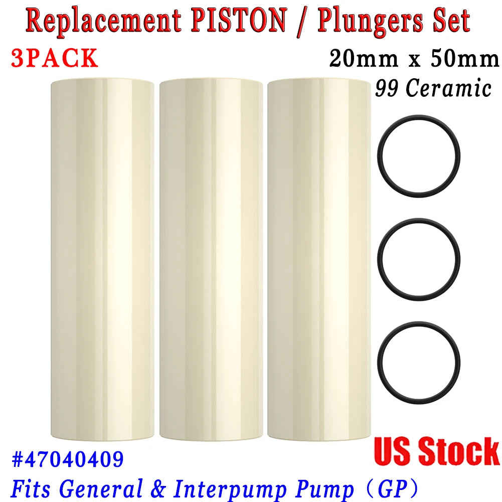 3X Ceramic Piston Plunger 20mm for Interpump GP (Part Numbers: 104803, 107892, 15-060009182)