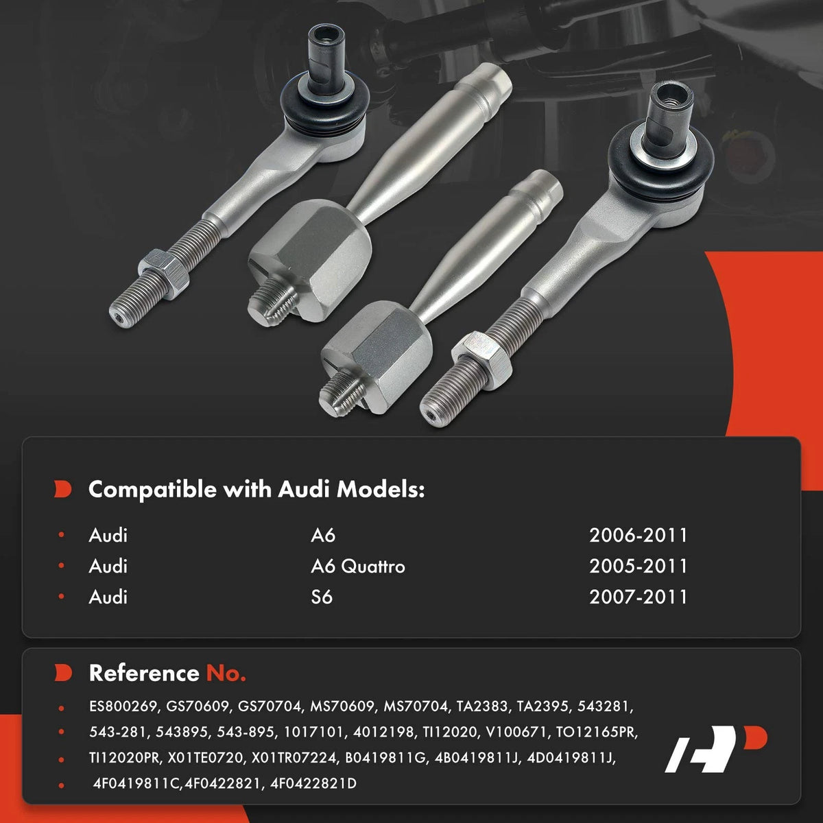 Set of 4 Front Inner & Outer Tie Rod Ends for Audi A6 A6 Quattro (2006–2011) - 4B0419811G, 4B0419811J, 4D0419811J, 4F0419811C