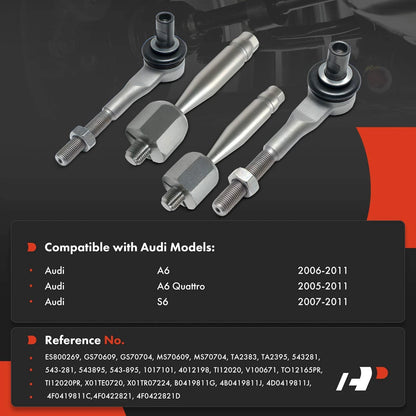 Set of 4 Front Inner & Outer Tie Rod Ends for Audi A6 A6 Quattro (2006–2011) - 4B0419811G, 4B0419811J, 4D0419811J, 4F0419811C