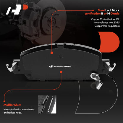 Set of 4 Front Side Ceramic Brake Pads w/Hardware for Honda Accord (2016–2017) P-1860