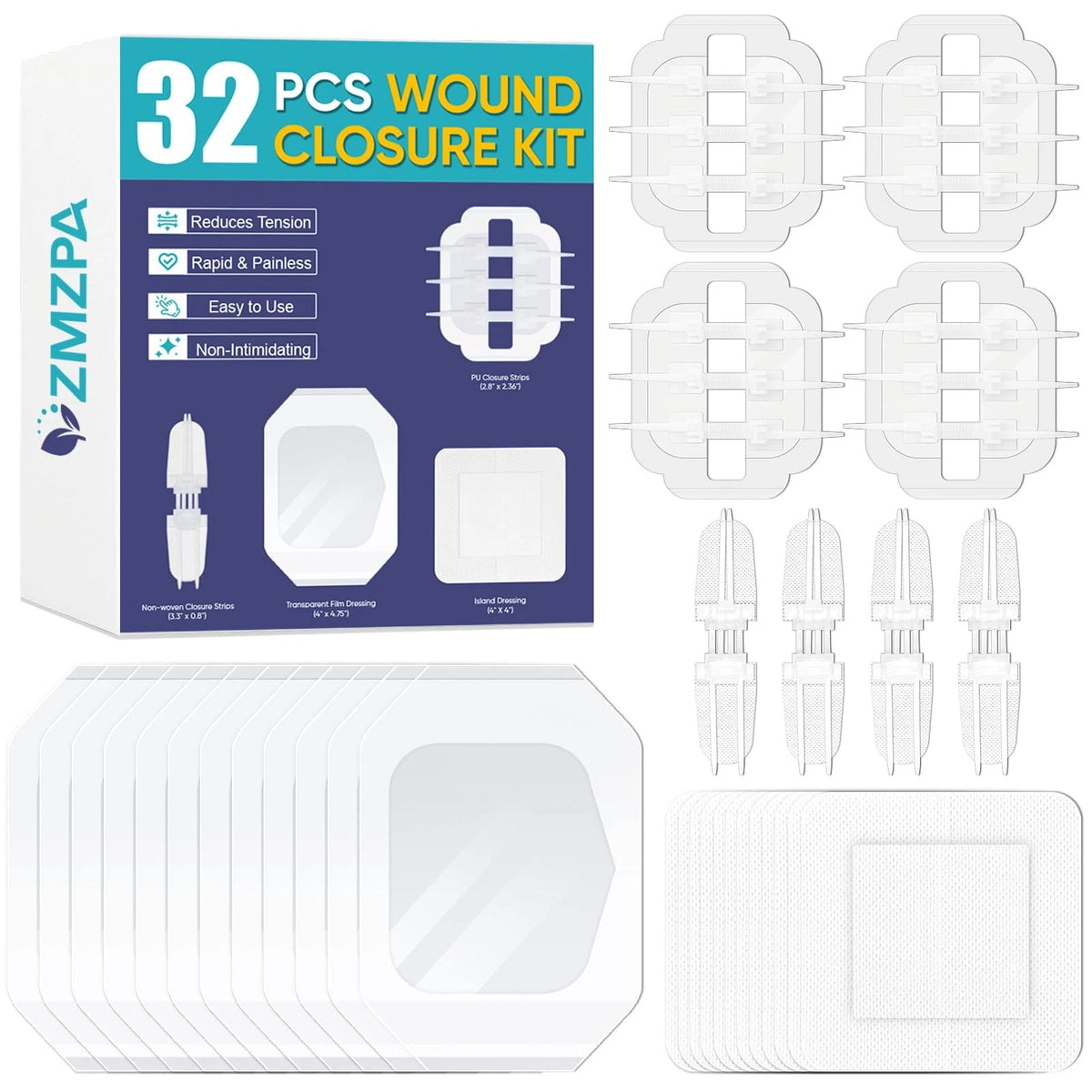 32 Pcs Zip Stitch Wound Closure Strips Laceration Kit