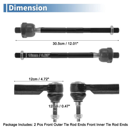 Set of 4 Front Inner Outer Tie Rod End Links for Ford Mustang (2015–2019)