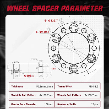 2 Inch 6x5.5 Wheel Spacers for Chevy Silverado 1500 Suburban (2014–2023)