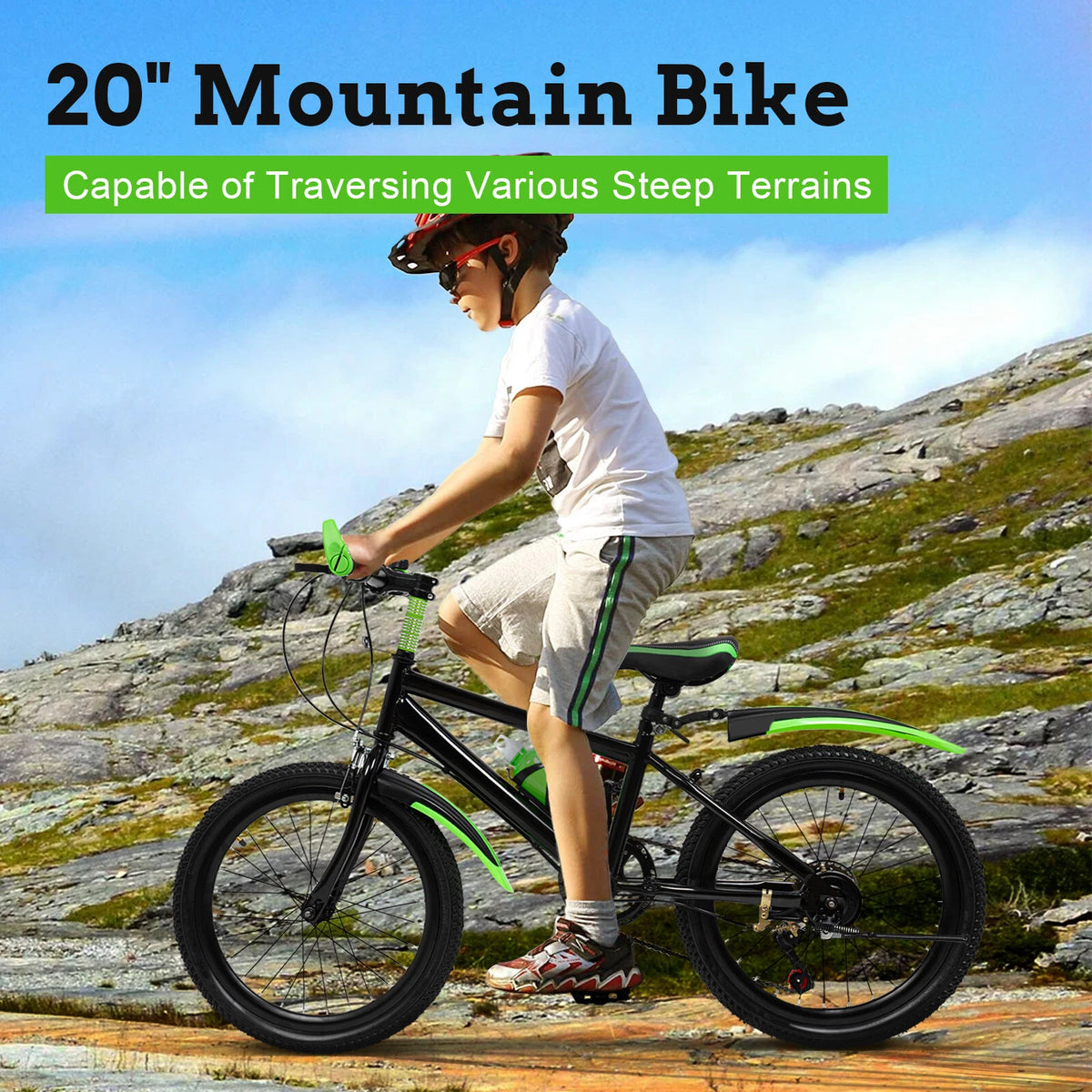 20 Inch Kids Mountain Bike 7 Speeds Double Disc Brake Bicycle