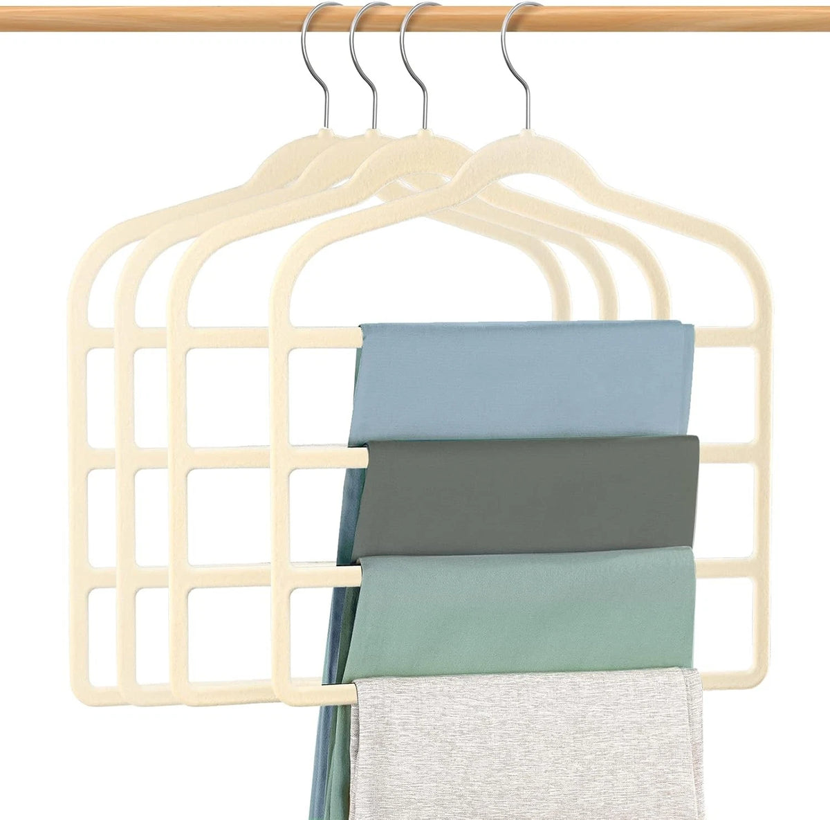 Set of 4 Velvet Non-Slip Space Saving Hangers - Beige Multi