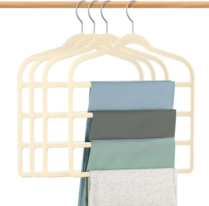Set of 4 Velvet Non-Slip Space Saving Hangers - Beige Multi