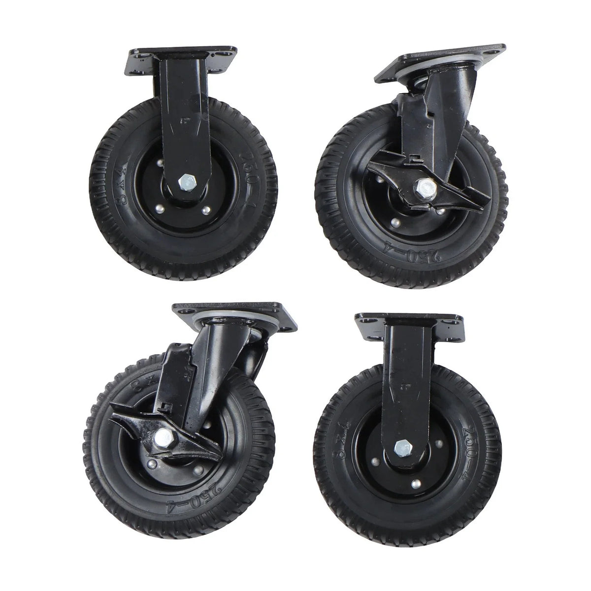 Set of 4 Heavy Duty 8-Inch Casters with Side Brakes 360° Swivel