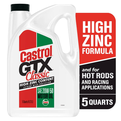 5 Quarts Castrol GTX Classic 20W-50 Motor Oil for Classic Vehicles