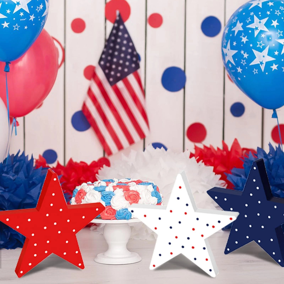 3Pcs Wooden Star Signs for 4th of July Decorations