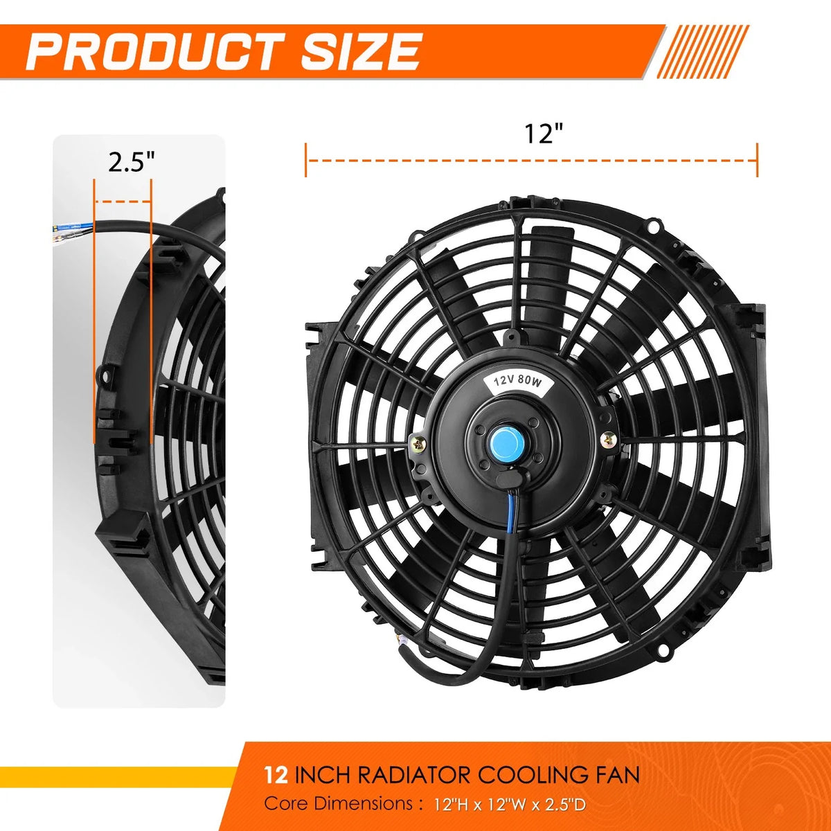 12" 12V Electric Radiator Cooling Fan with Relay & Mount Kit
