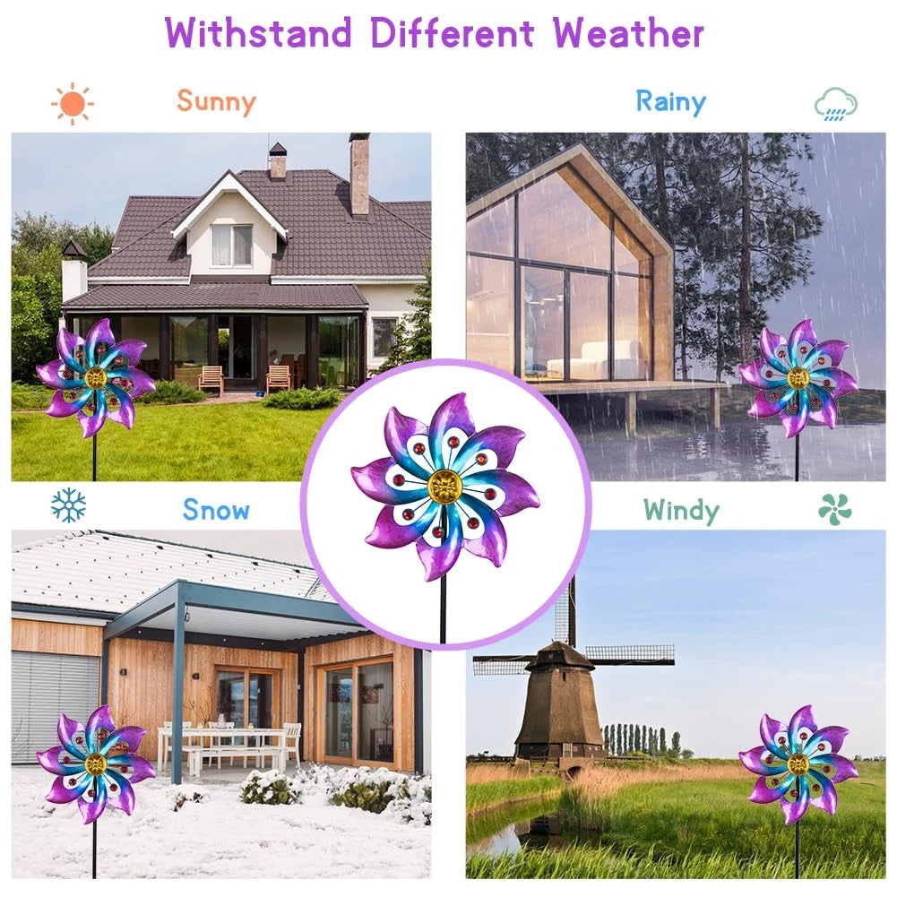 Wind Spinner Metal Pinwheels for Outdoor Garden Lawn Art (Purple)
