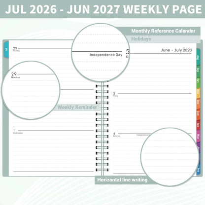 Planner for 2026-2027 (Weekly & Monthly, 8.5" x 6.4", Green)