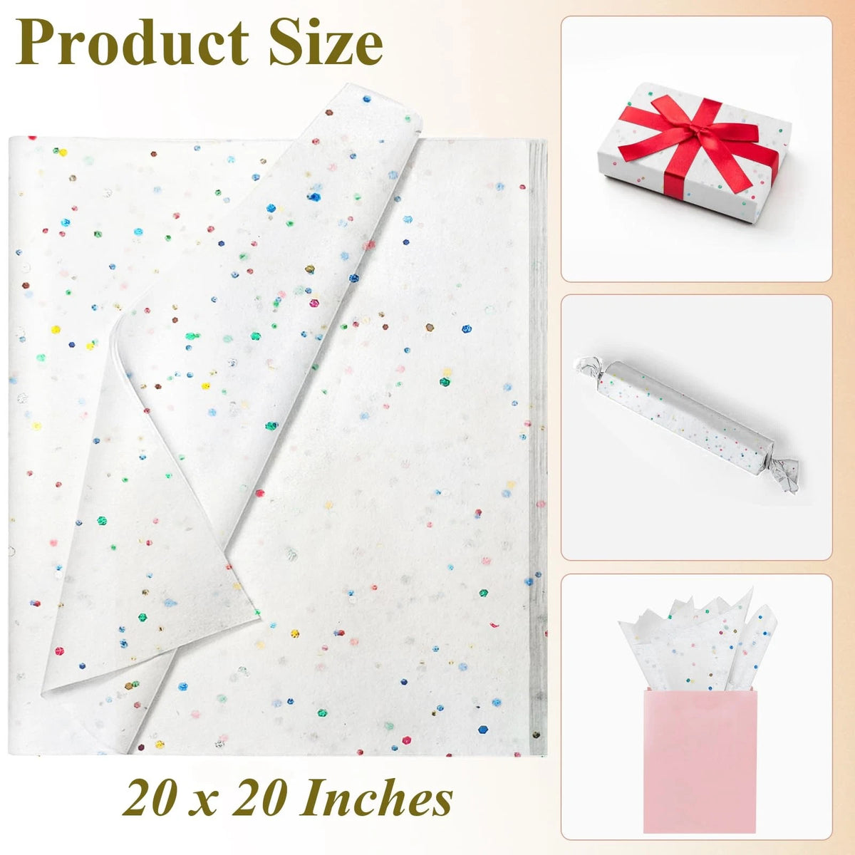 36 Sheets White Glitter Tissue Paper for Gift Bags 20 x 20 Inch