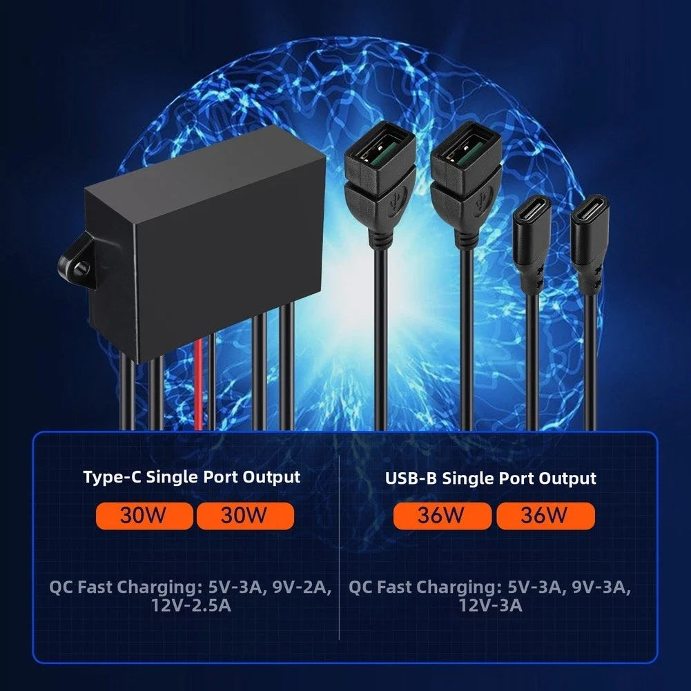 4-Port USB C Fast Charger for Marine Vehicles (DC 12V-24V)