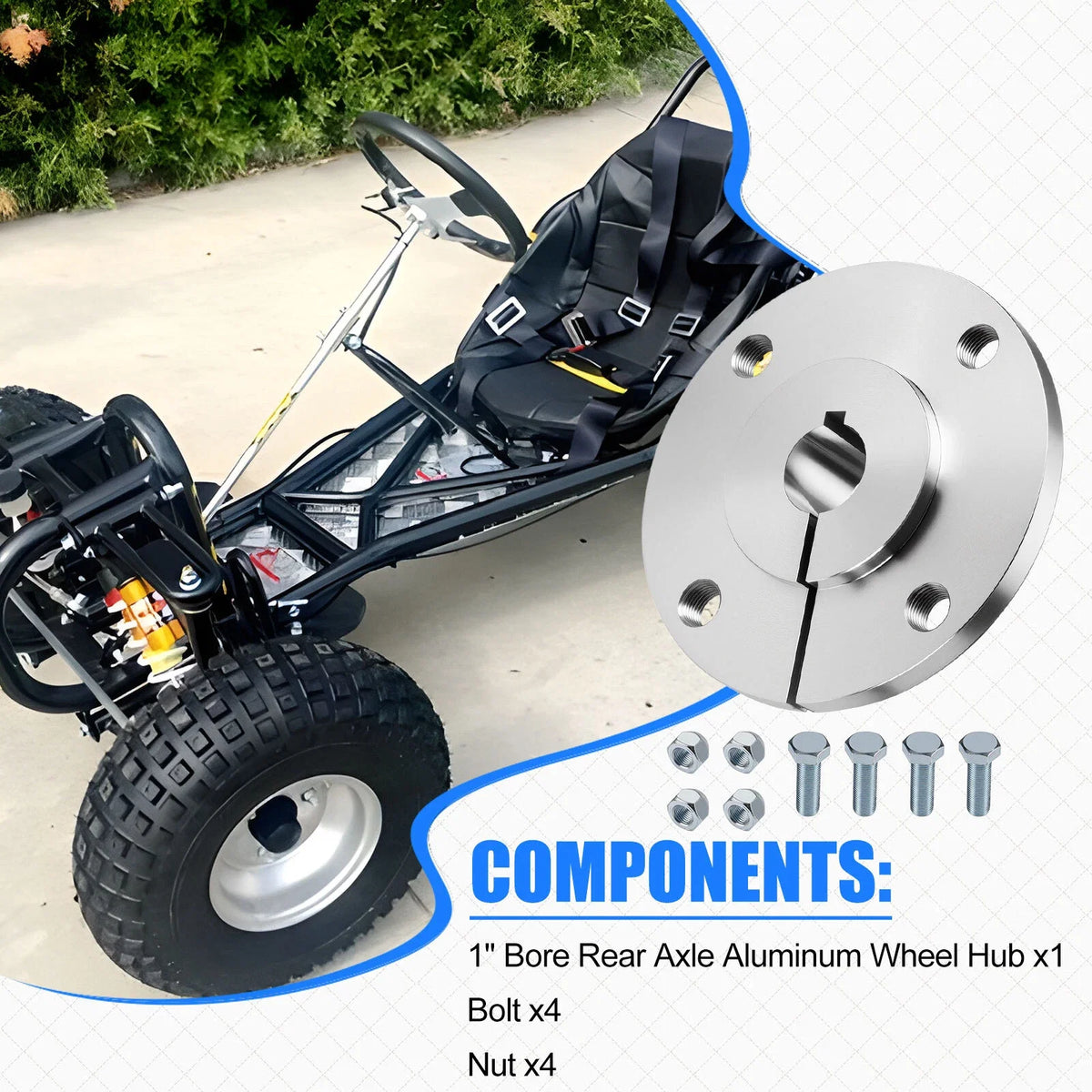 1" Bore Rear Axle Aluminum Wheel Hub w/Bolt for Go Kart (Golf Off Road)