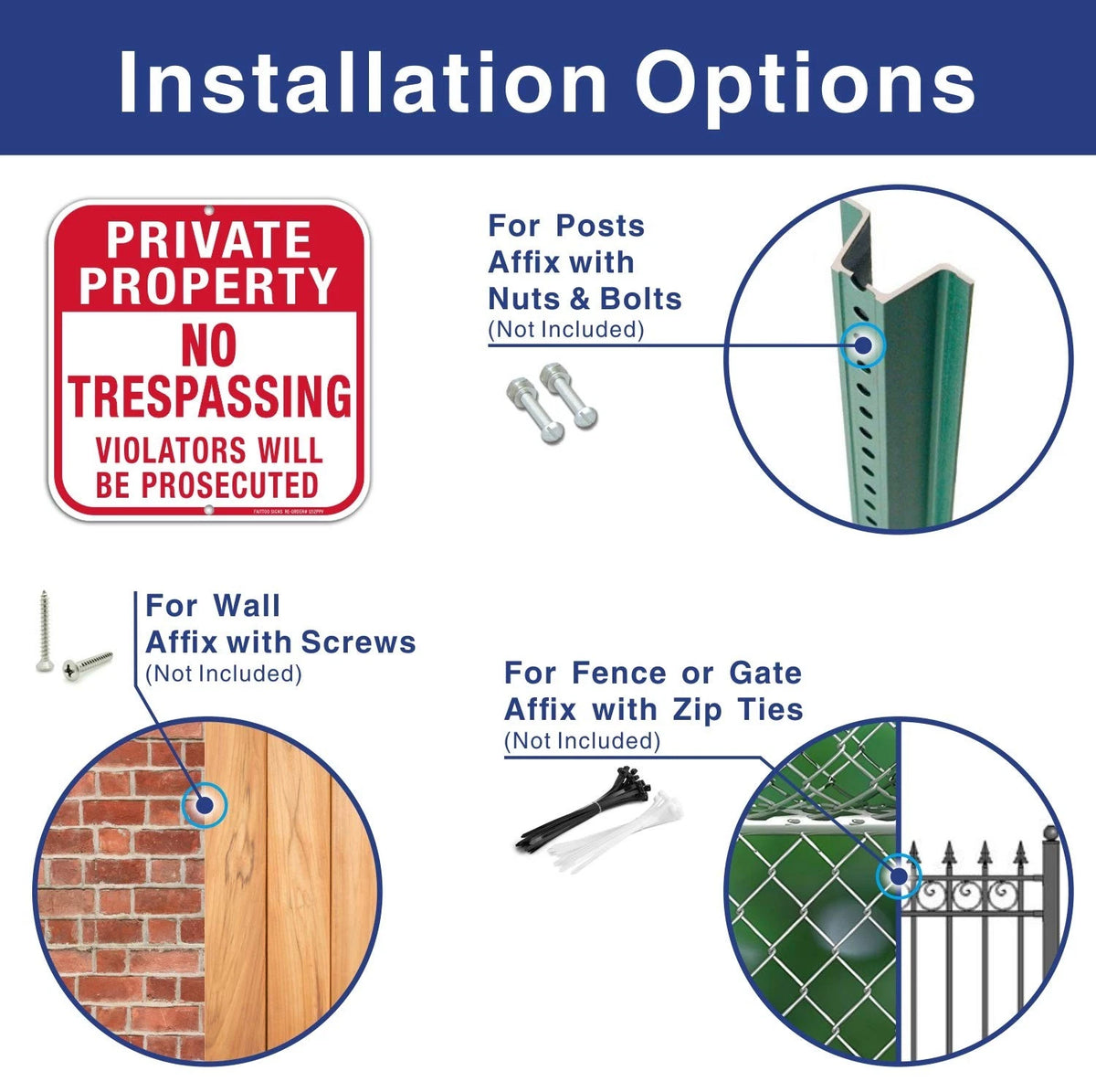 12" x 12" Metal No Trespassing Sign for Private Property