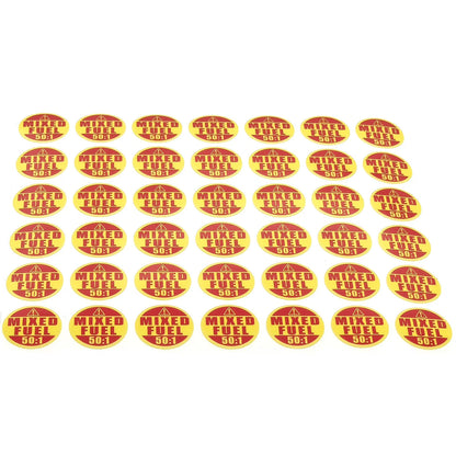 42x 1" Round Mixed Fuel 50:1 Sticker for Chainsaws Hedge Trimmers