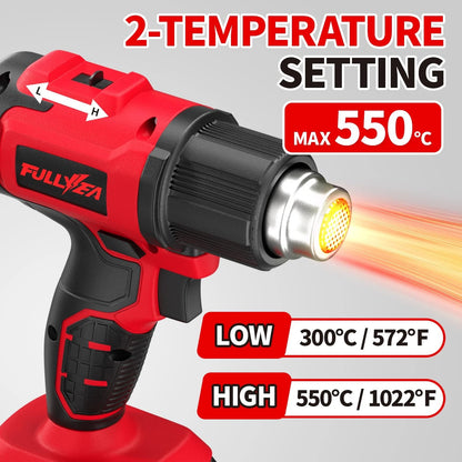 Cordless Heat Gun Kit with 5 Nozzles for Automotive Use (Max 550°C)