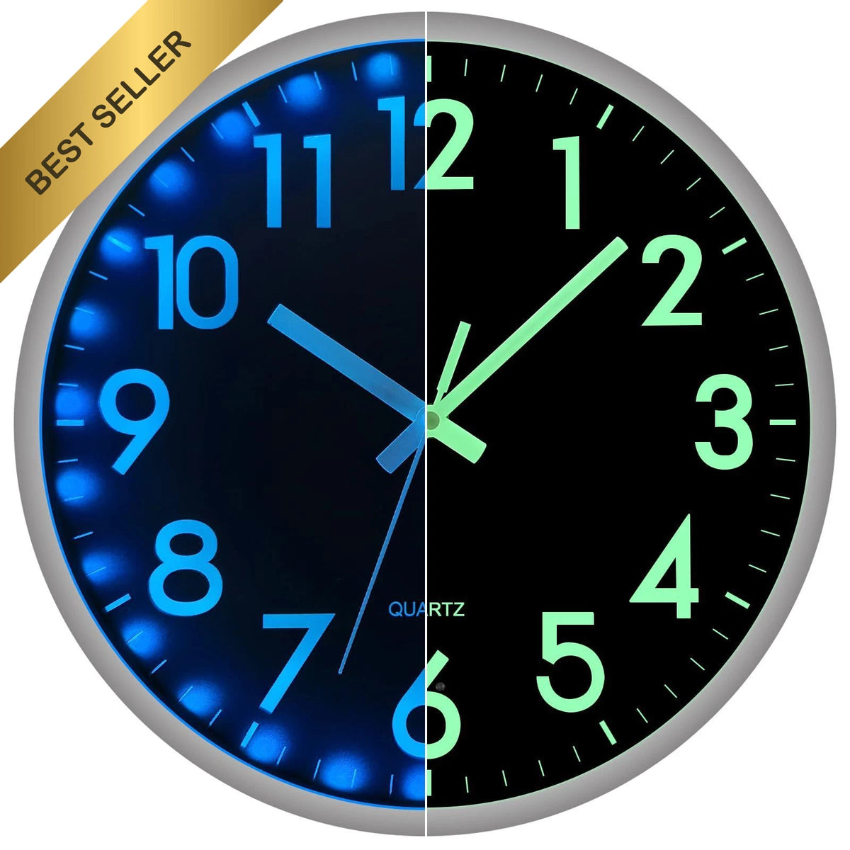 12 Inch LED Wall Clock for Modern Decor (Glow in Dark, Silent, Sound Control)