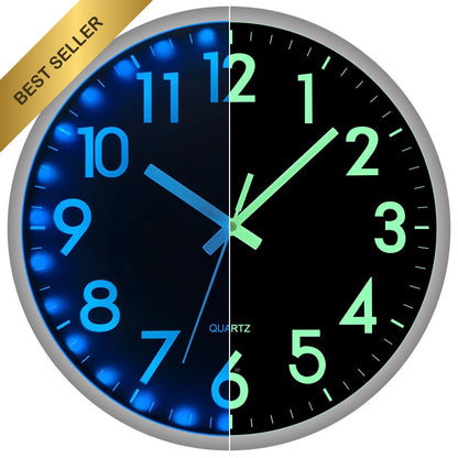 12 Inch LED Wall Clock for Modern Decor (Glow in Dark, Silent, Sound Control)