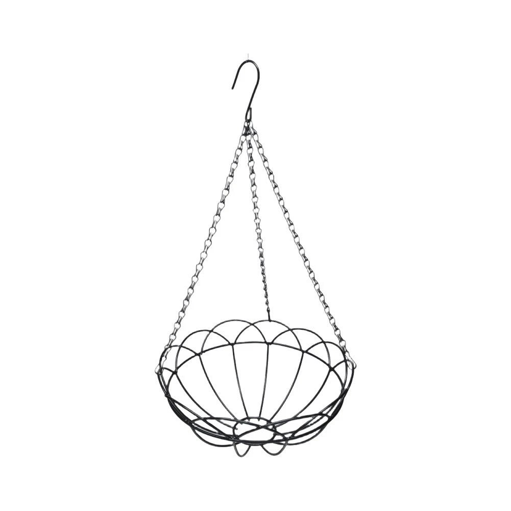 Black PE Coated Iron Hanging Basket with Coconut Liner for All Season Use
