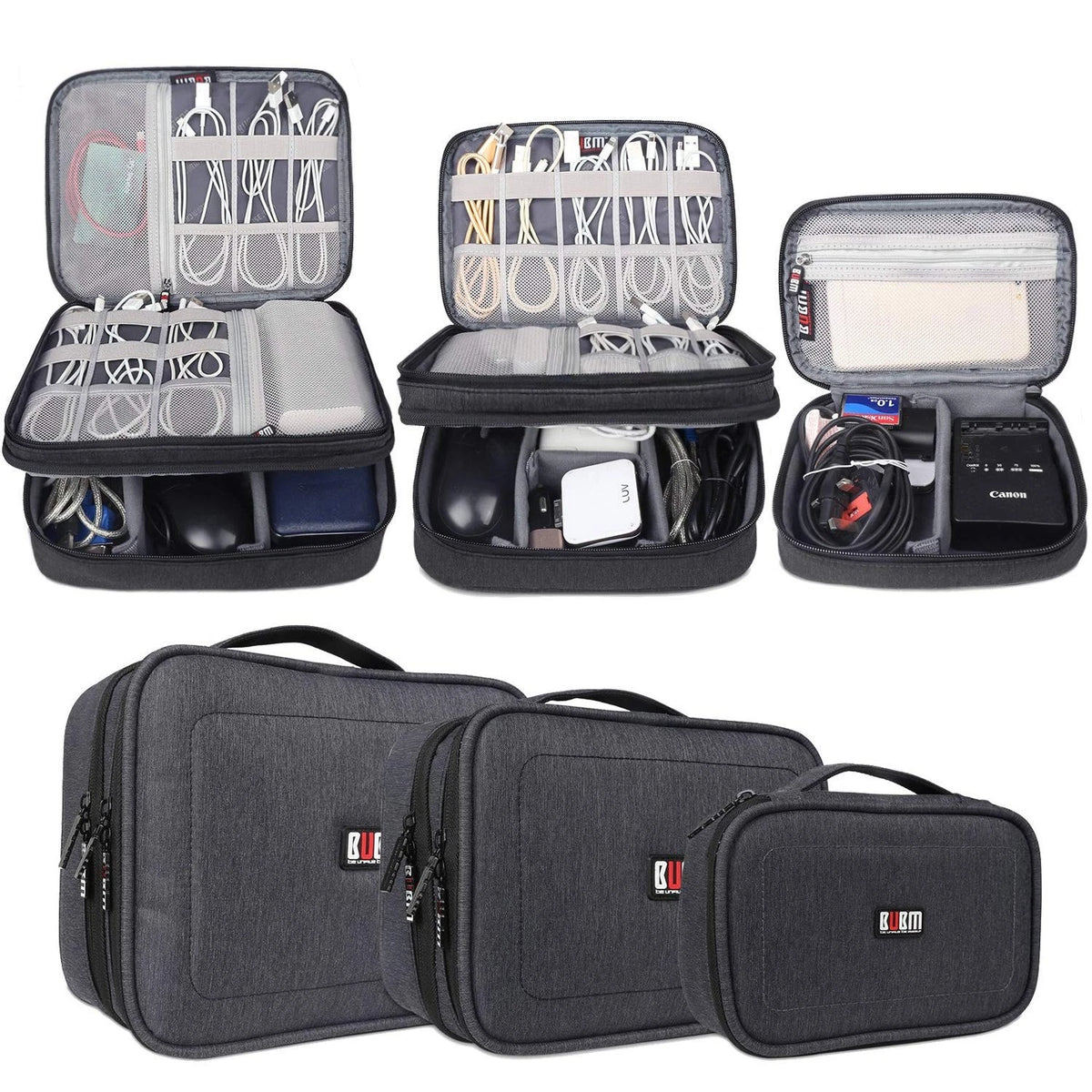 3X Double Layer Electronic Organizer Travel Bag for Cables and Gadgets