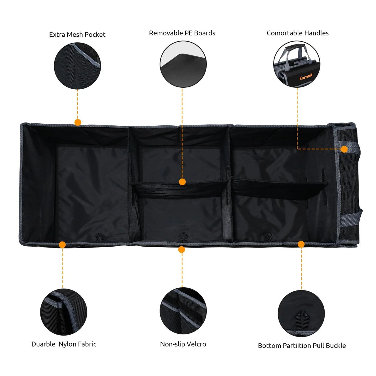 Car Trunk Organizer with Lid for SUV, Sedan, Jeep (Collapsible Storage)