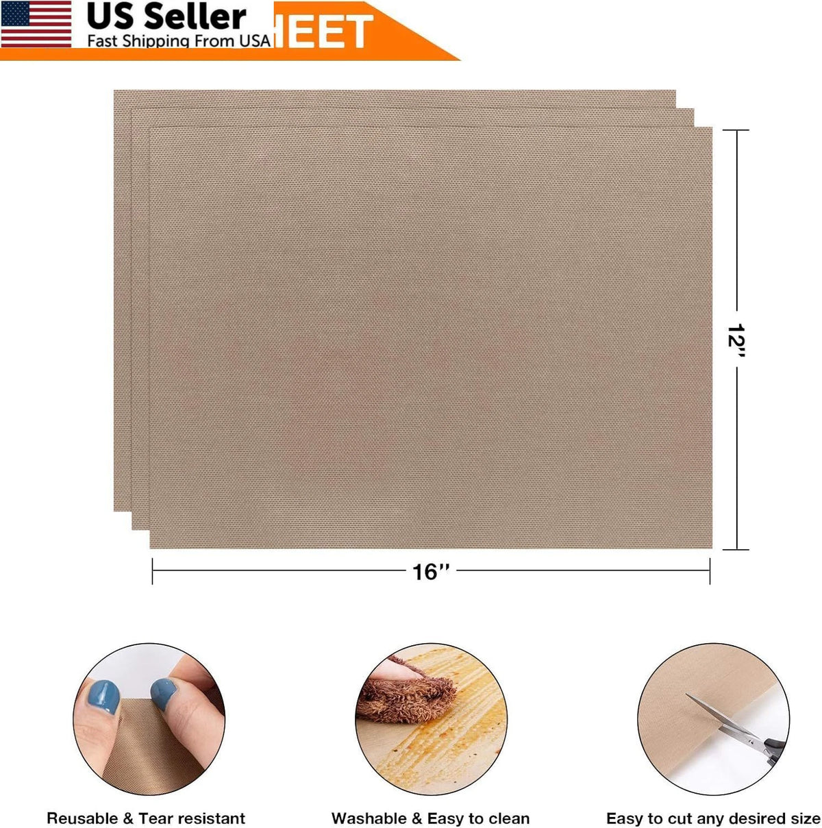 10 Pack PTFE Sheet for Heat Press (16" x 12") Non Stick