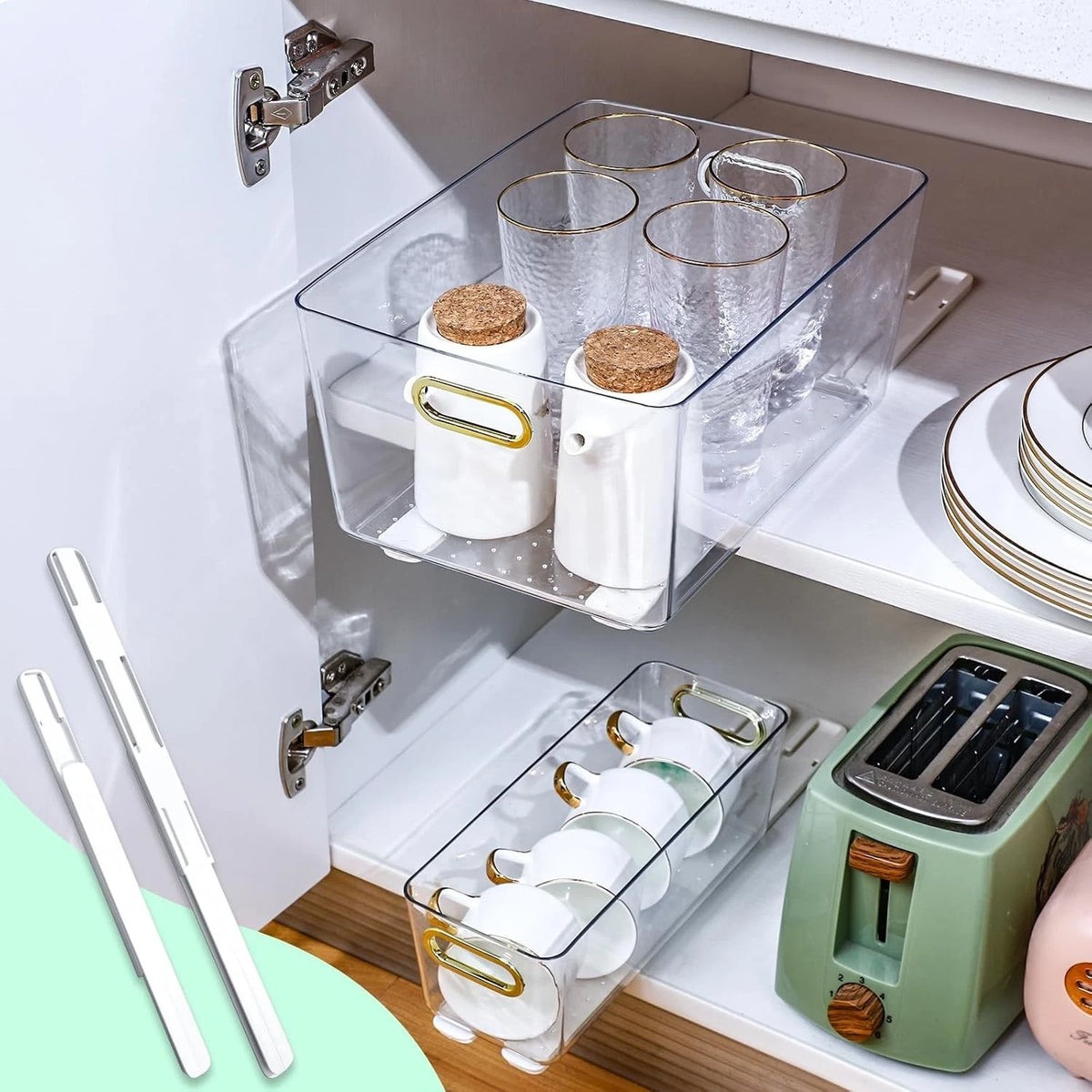 Set of 4 Adhesive Sliders for Cabinets Pull Out Drawer Organizer