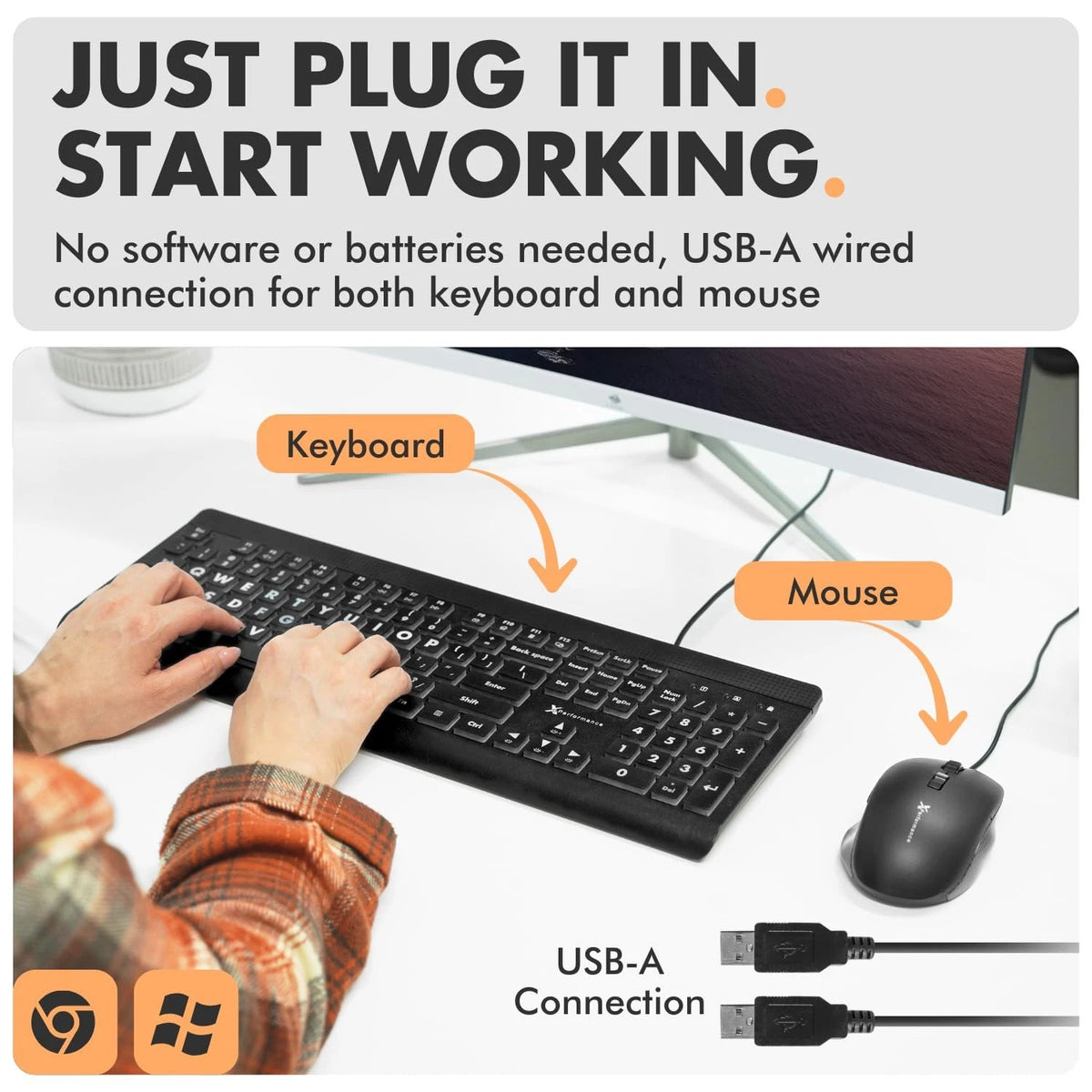 Wired Keyboard and Mouse Combo with Large Print Backlit Keys