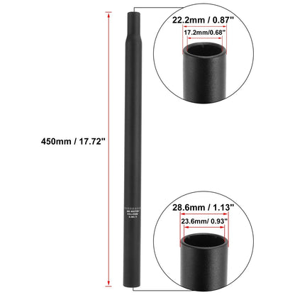 Bicycle Seat Post 28.6x450mm Aluminum Alloy Black for Universal Fit