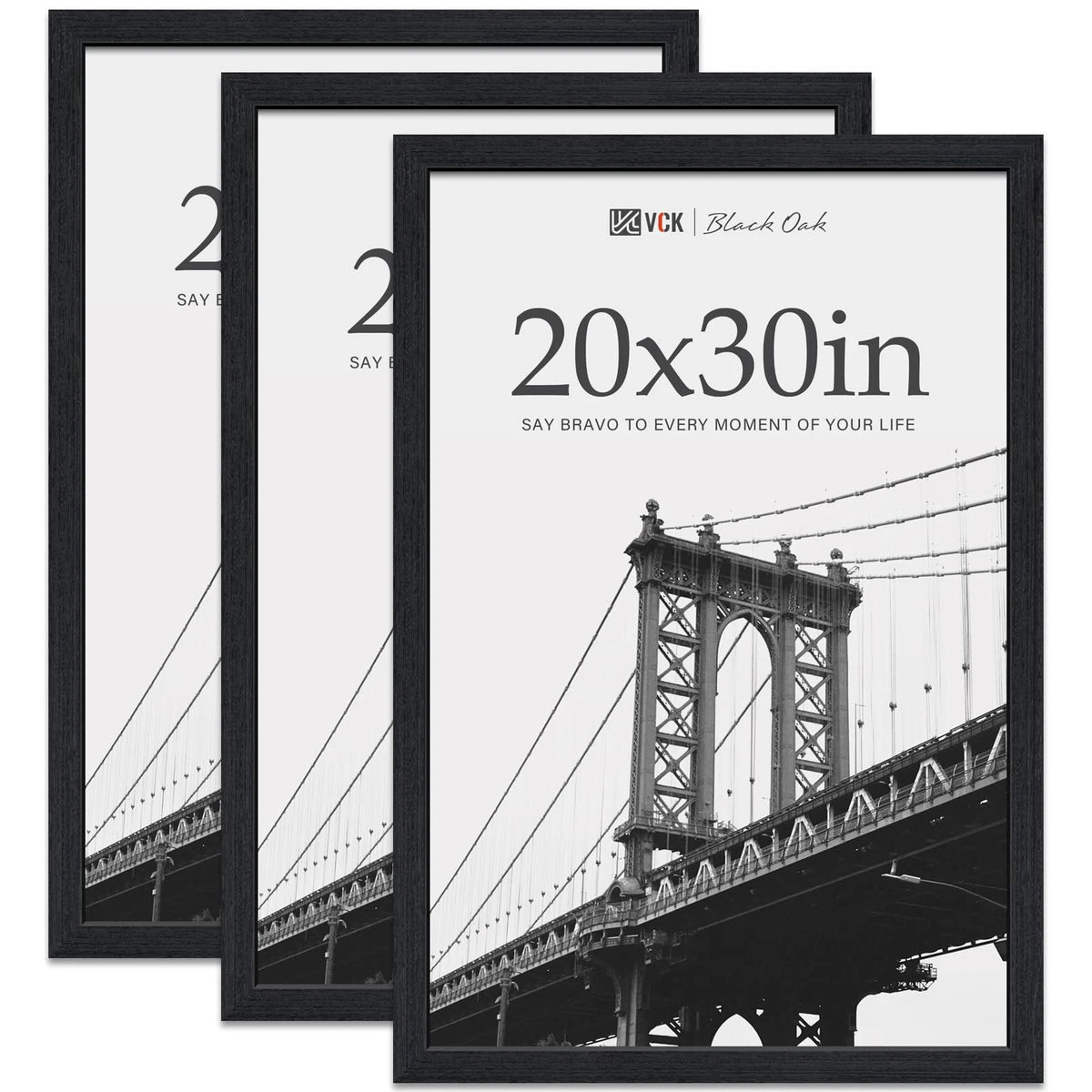 Set of 3 Black Oak Wood 20x30 Frames for Wall Posters