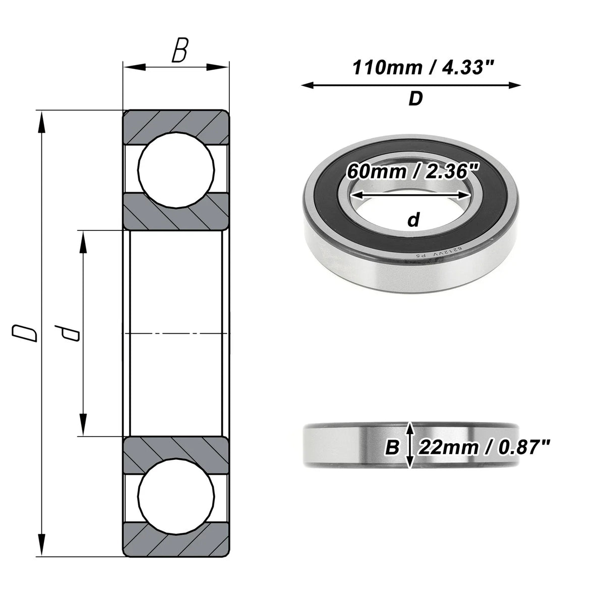 Deep Groove Ball Bearing P5 for Scooter Skateboard Wheel (60x110x22mm)