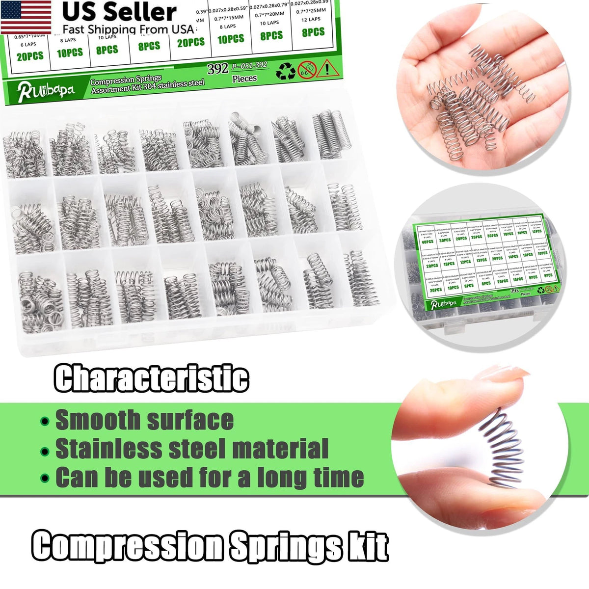 392 PCS Springs Assortment Kit for Various Applications (304 Stainless Steel)