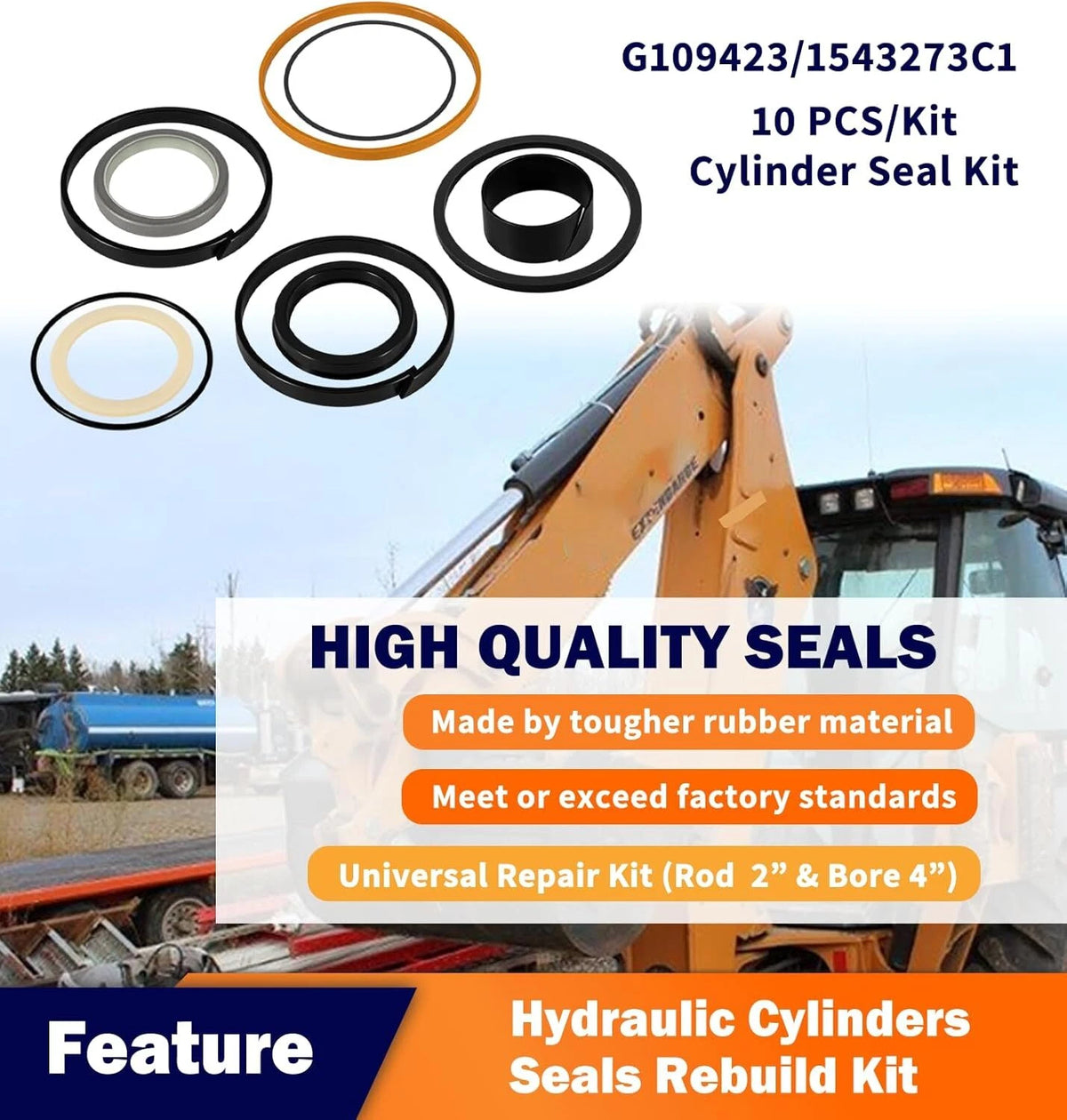 10PCS Cylinder Seal Kit for Case Backhoe Loaders & Crawler/Dozers